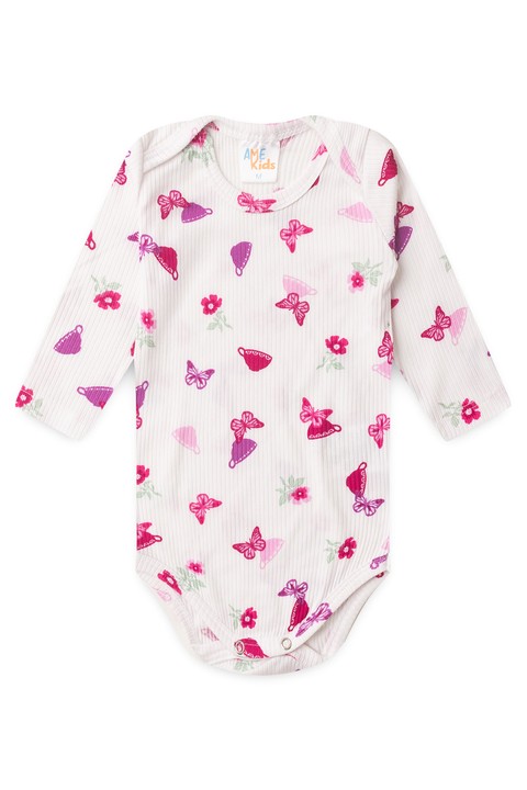 Conjunto Canelado Light Longo - Borboletas Off-White - Ame Kids
