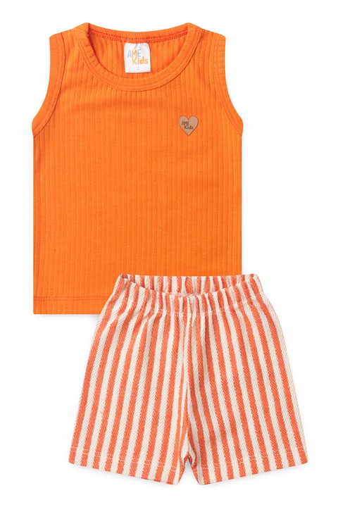 Conjunto de Ribana e Moletinho Ecosustentável Listrado - Laranja - Ame Kids