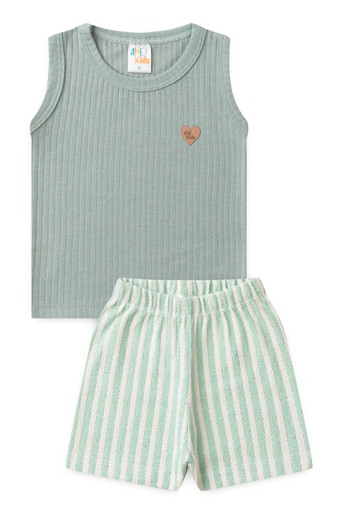 Conjunto de Ribana e Moletinho Ecosustentável Listrado - Verde Jade - Ame Kids