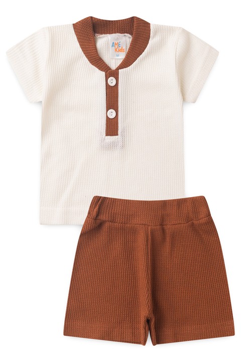 Conjunto de Blusa e Shorts Moscou Menino - Botões Avelã - Ame Kids