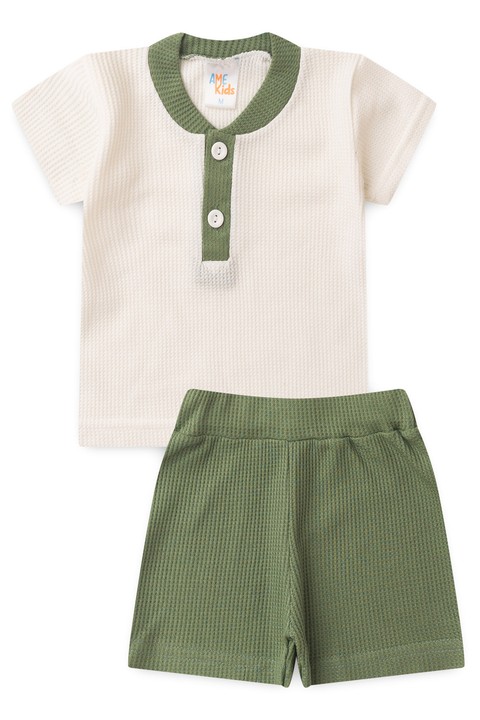 Conjunto de Blusa e Shorts Moscou Menino - Botões Verde - Ame Kids