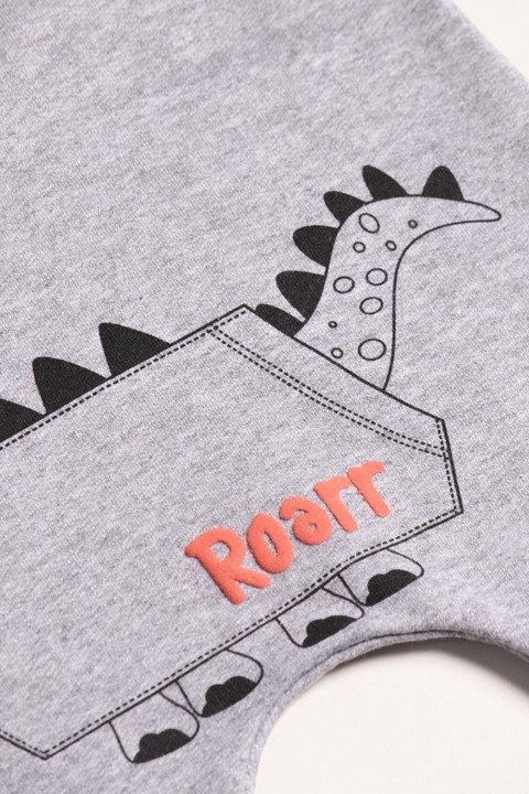 Jardineira Curta Moletinho Dino - Mescla - Jidi