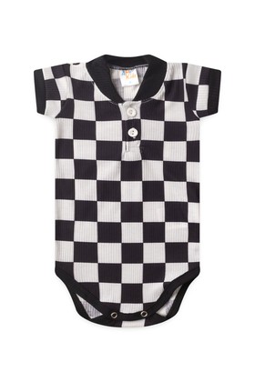Conjunto Body Canelado Curto Menino - Xadrez Preto - Ame Kids