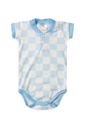 Conjunto Body Canelado Curto Menino - Xadrez Azul - Ame Kids