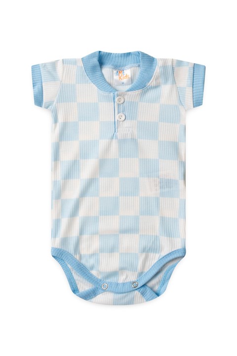 Conjunto Body Canelado Curto Menino - Xadrez Azul - Ame Kids