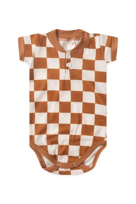 Conjunto Body Canelado Curto Menino - Xadrez Avelã - Ame Kids