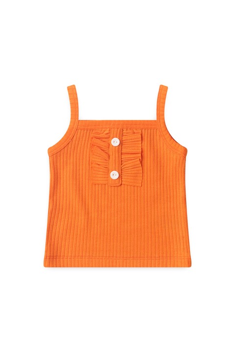 Conjunto Blusa com Botões e Shorts Canelado Menina - Laranja - Ame Kids