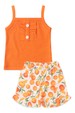 Conjunto Blusa com Botões e Shorts Canelado Menina - Laranja - Ame Kids