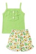 Conjunto Blusa com Botões e Shorts Canelado Menina - Abacate - Ame Kids