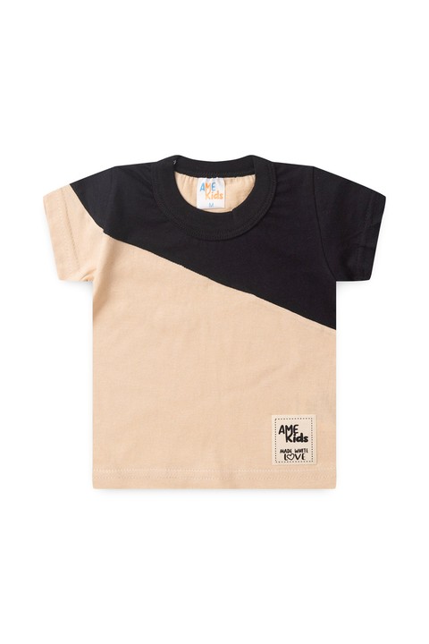 Conjunto de Blusa e Shorts Meia Malha Menino - Areia e Preto -  Ame Kids