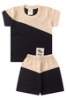 Conjunto de Blusa e Shorts Meia Malha Menino - Preto e Areia -  Ame Kids