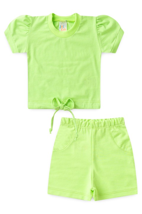 Conjunto Blusa Neon e Shorts Menina - Verde - Ame Kids