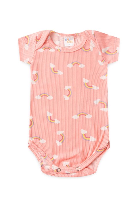Conjunto Canelado Light Curto - Arco Iris Rosa - Ame Kids