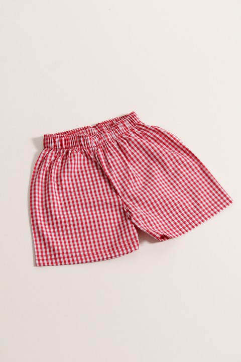 Shorts Tricoline - Xadrez Vermelho e Branco -  Ame Kids