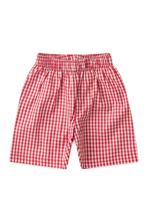 Shorts Tricoline - Xadrez Vermelho e Branco -  Ame Kids