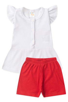 Conjunto Bata Shorts Natal Canelado Bebê - Branco e Vermelho - Ame Kids