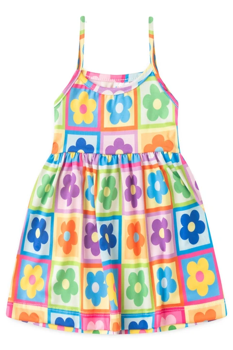 Vestido Alcinha Curto Menina - Flores Coloridas - Ame Kids