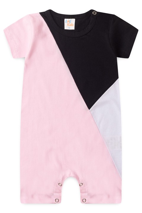 Macacão Curto - Preto e Rosa - Ame Kids