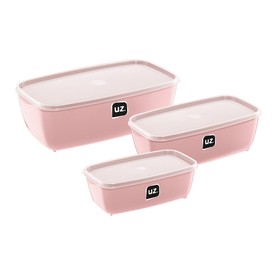 Kit 3 Potes Retangular Rosa