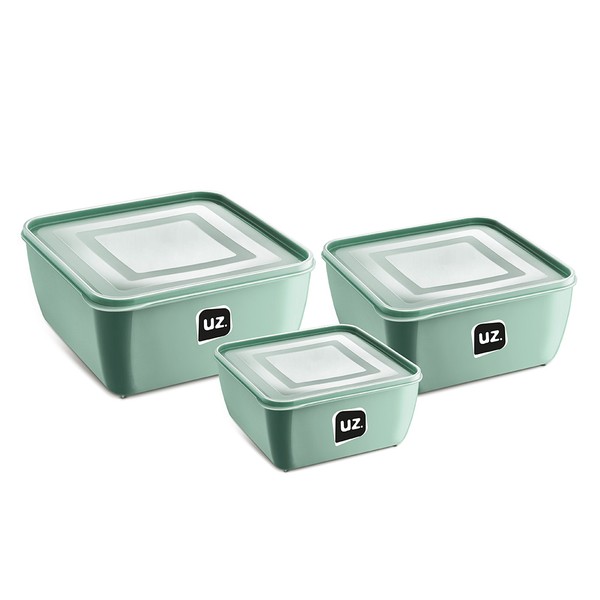 Kit 3 Potes Multiuso Premium Quadrado Verde Menta