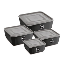 Kit 4 Pote Multiuso Quadrado Premium Preto