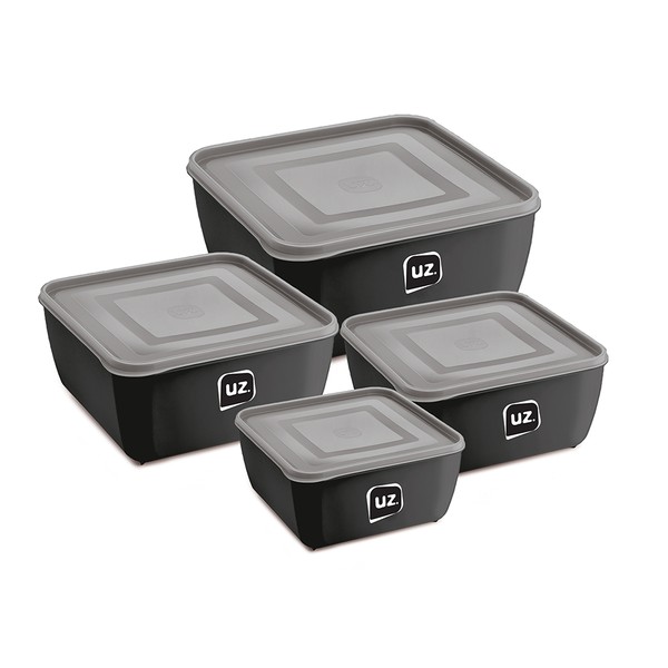 Kit 4 Pote Multiuso Quadrado Premium Preto