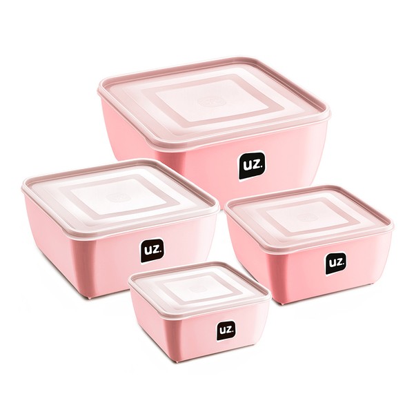 Kit 4 Pote Multiuso Quadrado Premium Rosa