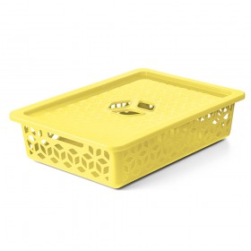 Cesto Organizador Raso com Tampa 9 Litros Amarelo