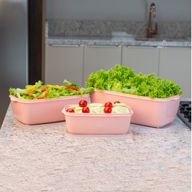 Kit 3 Potes Retangular Rosa