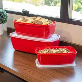 Kit 3 Potes Retangular Vermelho