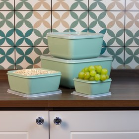 Kit 4 Pote Multiuso Quadrado Premium Verde Menta