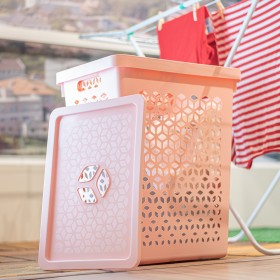 Cesto Organizador com Tampa 55 Litros Rosa