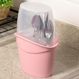 Porta Talheres Plus com Tampa Rosa Uz Utilidades