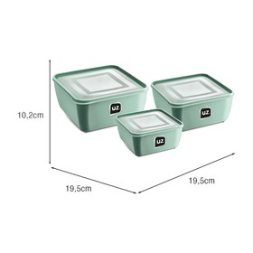 Kit 3 Potes Multiuso Premium Quadrado Verde Menta
