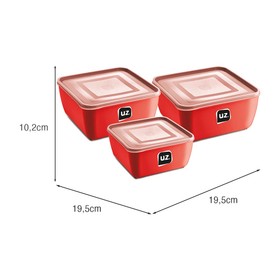 Kit 3 Potes Multiuso Premium Quadrado Vermelho