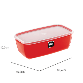 Pote Multiuso Retangular 3 Litros Vermelho Uz Utilidades