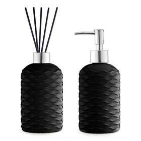 Kit Saboneteira e Difusor Vidro 450ml Preto