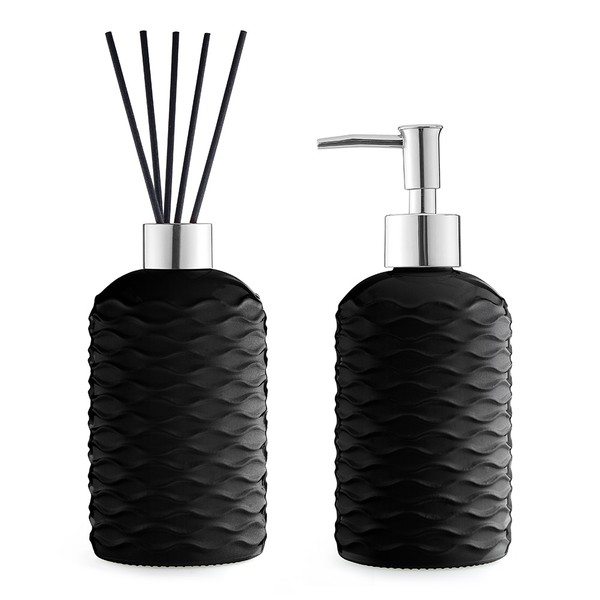 Kit Saboneteira e Difusor Vidro 450ml Preto