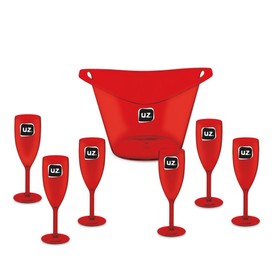 Kit Festa 6 Taças 1 Balde Translúcido Vermelho Uz