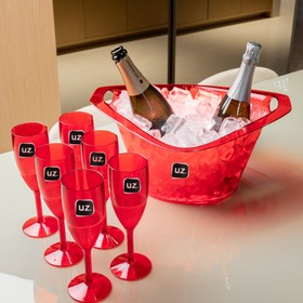 Kit Festa 6 Taças 1 Balde Translúcido Vermelho Uz