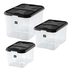 Conjunto 3 Caixas Organizadoras com Tampa Preta Uz