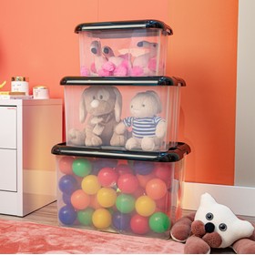 Conjunto 3 Caixas Organizadoras com Tampa Preta Uz