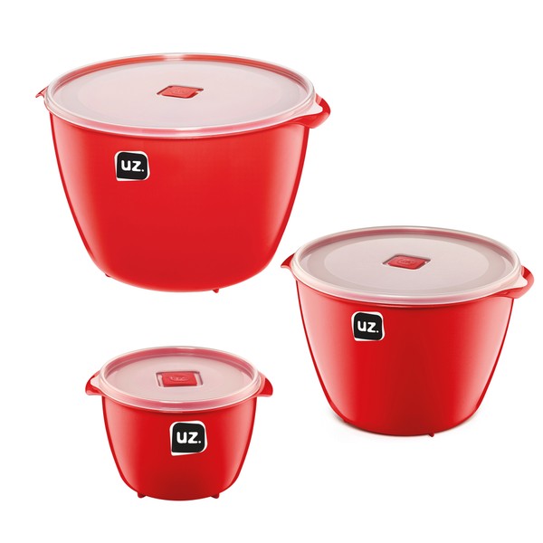 Conjunto 3 Potes Redondos Multiuso Vermelho Uz