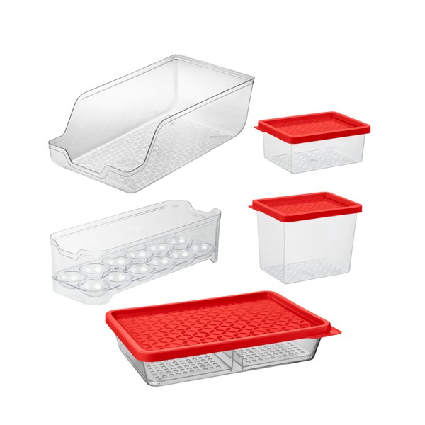 Conjunto 5 Organizadores Geladeira/Despensa Vermelho Uz