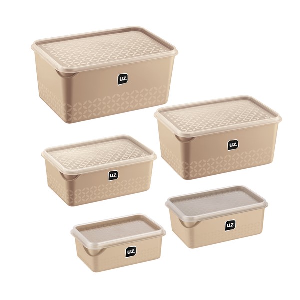 Conjunto 5 Potes Multiuso Quadrados Cappuccino Uz