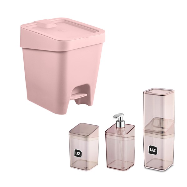 Conjunto Utensilios para Banheiro Rosa Uz
