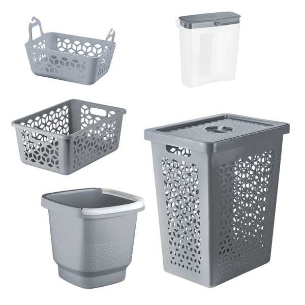 Conjunto 5 Peças para Lavanderia Cinza Uz