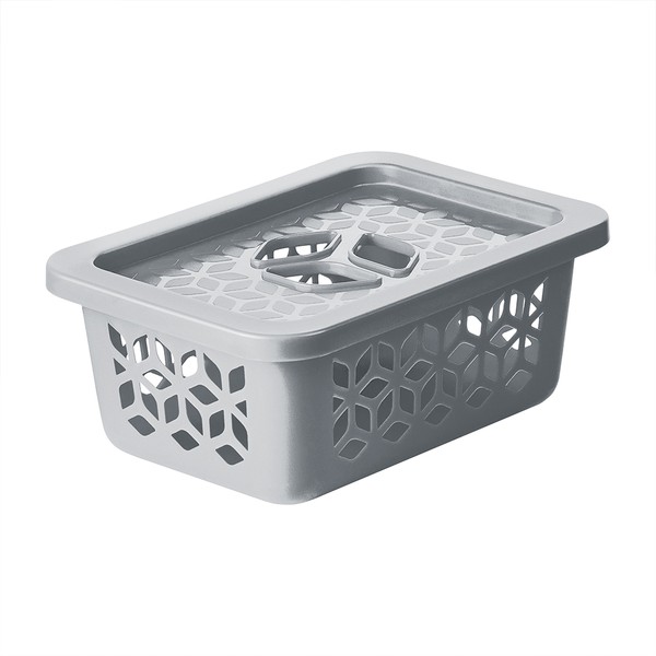 Cesto Organizador P com Tampa 1,5 Litros Cinza