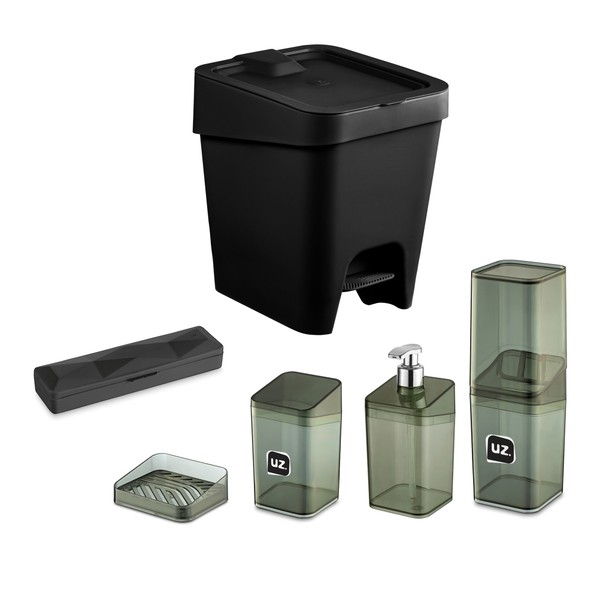 Conjunto Utensílios para Banheiro Preto Uz