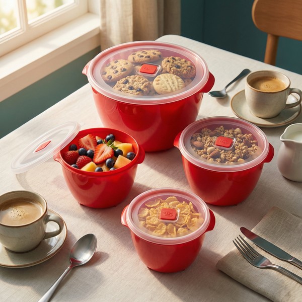 Conjunto 4 Potes Redondos Multiuso Vermelho Uz